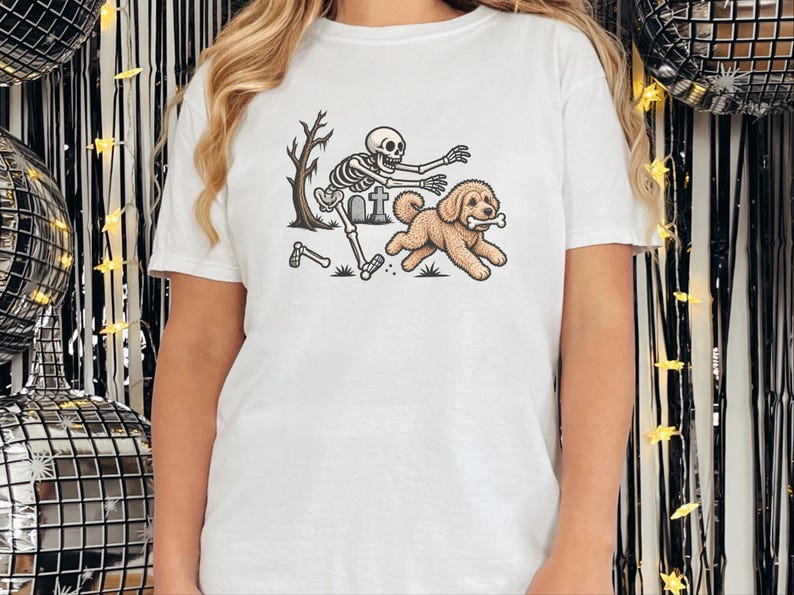 Maltipoo Halloween Shirt, Skeleton Dog Shirt, Funny Skeleton Art Tee, Spooky Dog Lover Gift, Vintage Halloween Dog Owner Apparel image 3