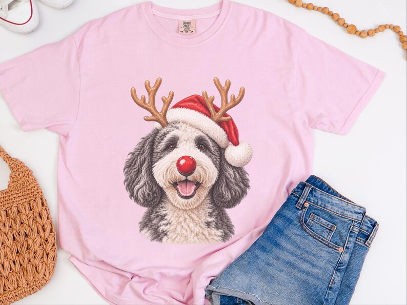 Camiseta navideña para Sheepadoodle, sudadera navideña para perros, regalo para dueños de Sheepadoodle, conjunto navideño para perros. imagen 8