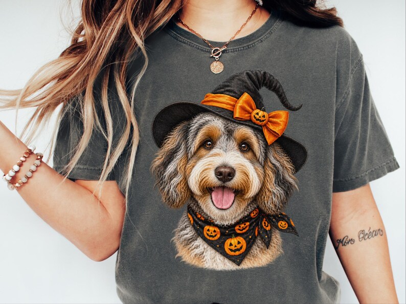 Witch Dog Shirt, Aussiedoodle Shirt, Doodle Mom Halloween Gift, Spooky Dog Lover Tee, Halloween Dog Shirt image 11