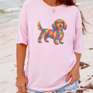 Dachshund Shirt, Rainbow Dog Gift, Colorful Wiener Dog Tee, Doxie Lover Graphic, Sausage Dog Art Shirt, Puppy Owner Present image 3