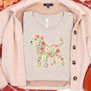 Cockapoo Silhouette Sweatshirt, Floral Dog Print Tee, Botanical Puppy Nursery Art, Cockapoo Floral Silhouette image 5