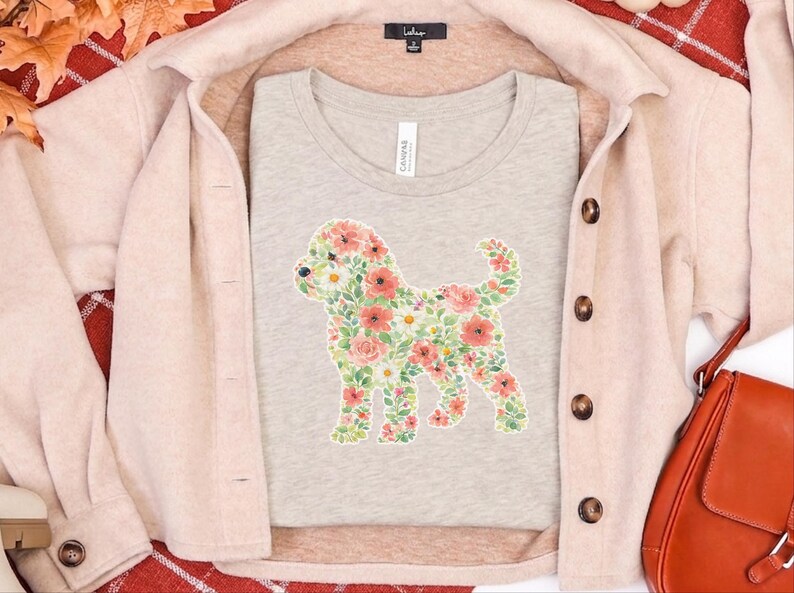 Cockapoo Silhouette Sweatshirt, Floral Dog Print Tee, Botanical Puppy Nursery Art, Cockapoo Floral Silhouette image 5