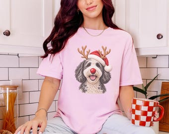 Camiseta de Natal para Sheepadoodle, Moletom de Natal para Cães, Presente para Dono de Sheepadoodle, Roupa de Natal para Cães