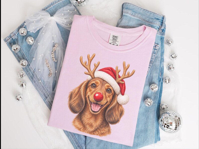 Weihnachtsshirt mit Dackel, Weihnachtsgeschenk für Dackel, Festlicher Hundepullover, Dackel-Mama-Shirt, Festliches T-Shirt für Hundeliebhaber Bild 2