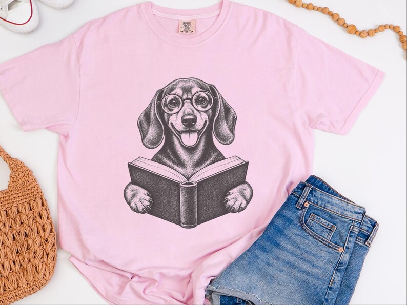 Camiseta de lectura para perros salchicha, regalo para amantes de los libros, camiseta de biblioteca para perros salchicha, regalo para mamás de perros salchicha, camiseta de biblioteca para perros salchicha imagen 1