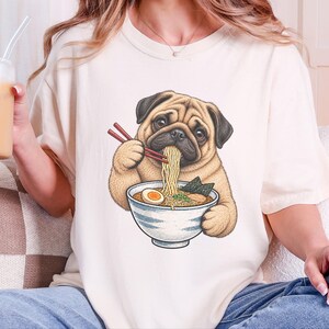 Pug Lover Shirt, Ramen Tee, Noodle Lover Gift, Pug Dad Shirt, Pug Mom Gift, Funny Dog Shirt, Japanese Food Tee, Anime Fan Shirt, Kawaii Food image 7