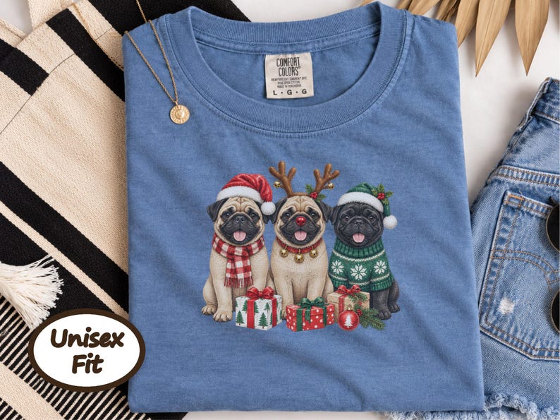 Christmas Pug Sweatshirt, Pug Christmas Gift, Holiday Dog Shirt, Pug Lover Sweatshirt, Festive Puppy Crewneck, Pug Mom Gift image 4