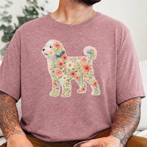 Sheepadoodle T-Shirt, Floral Sheepadoodle Silhouette Art Print, Boho Pet Lover Gift, Whimsical Doodle Art, Dog Mom Present image 3