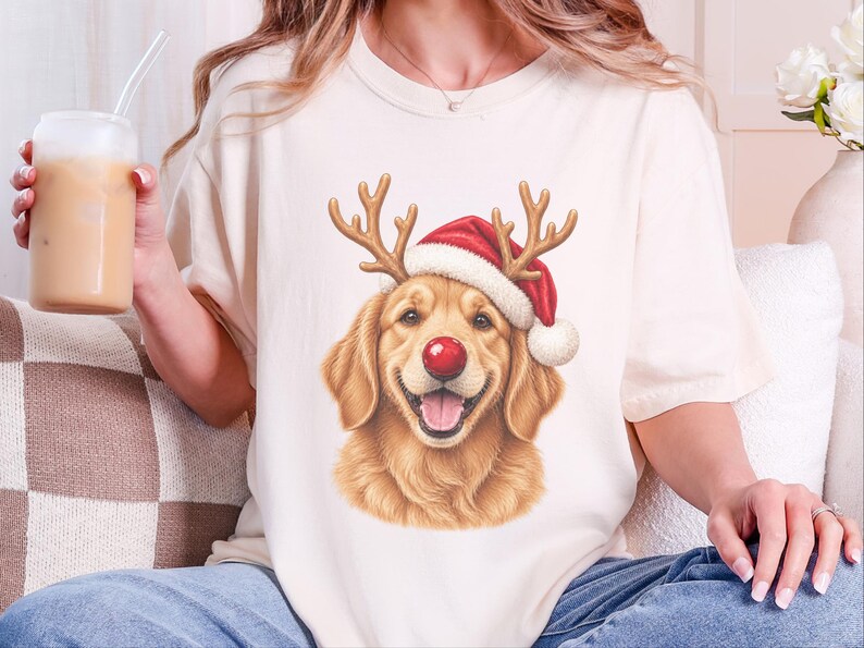 Weihnachtsshirt mit Golden Retriever-Motiv, festliches Hunde-Sweatshirt, Geschenk für Golden-Retriever-Mamas, Pullover mit Welpen-Ausschnitt, Weihnachtsshirt für Hundeliebhaber Bild 2