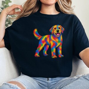 Colorful Dog Shirt, Dog Lover Gift, Golden Retriever Tee, Rainbow Pet Owner Present, Doodle Art Shirt image 3