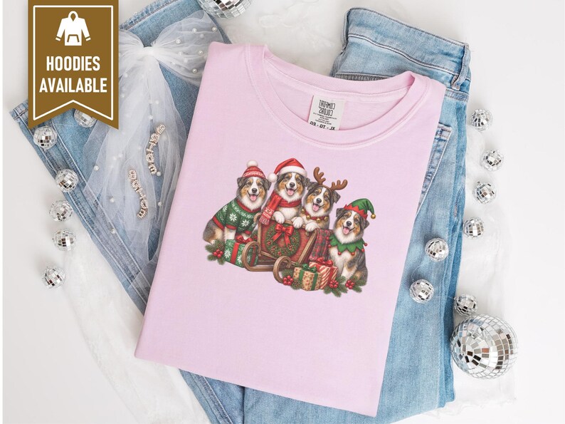 Christmas Australian Shepherd Shirt, Aussie Dog Mom Gift, Festive Holiday Sleigh Graphic Tee, Australian Christmas Sweatshirt afbeelding 10