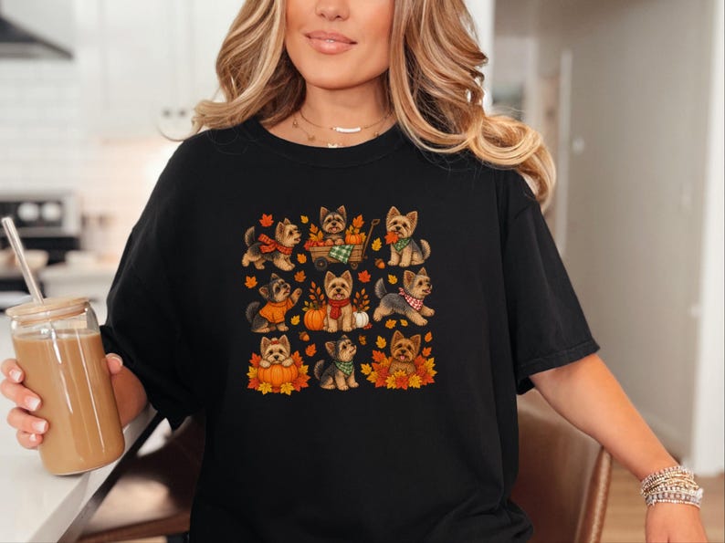 Yorkie Mom Shirt, Fall Dog Lover Gift, Cute Yorkie Shirt, Autumn Dog Shirt, Yorkie Owner Gift image 2