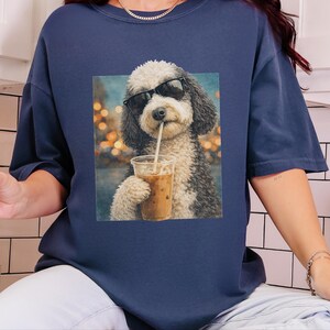 Comfort Colors Silly Dog Shirt, Iced Coffee Girly Tee, Sheepadoodle Cool Dog Mom Graphic Shirt, Coffee Lover Gift for Her, Dog Shirt Women image 8