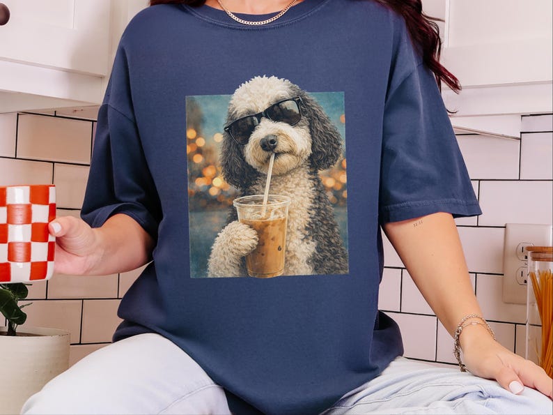 Comfort Colors Silly Dog Shirt, Iced Coffee Girly Tee, Sheepadoodle Cool Dog Mom Graphic Shirt, Coffee Lover Gift for Her, Dog Shirt Women image 8