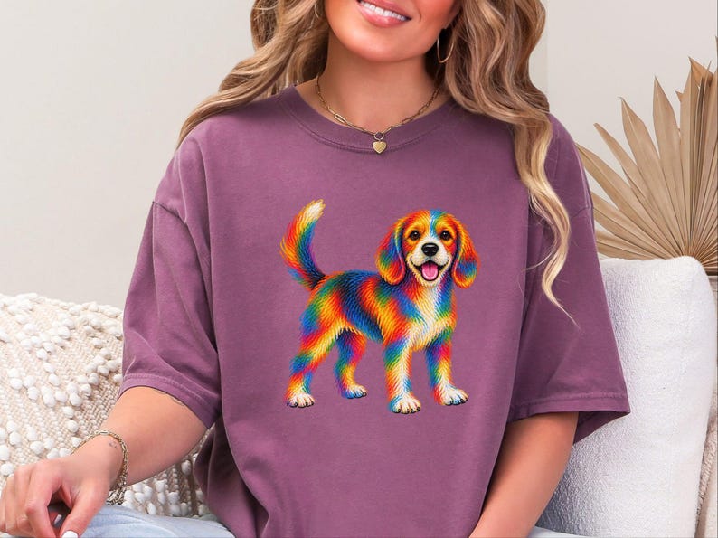 Camiseta de Beagle, Regalo colorido para amantes de los perros, Camiseta de cachorro arcoíris, Regalo para mamás de Beagle, Camiseta gráfica para dueños de perros imagen 2