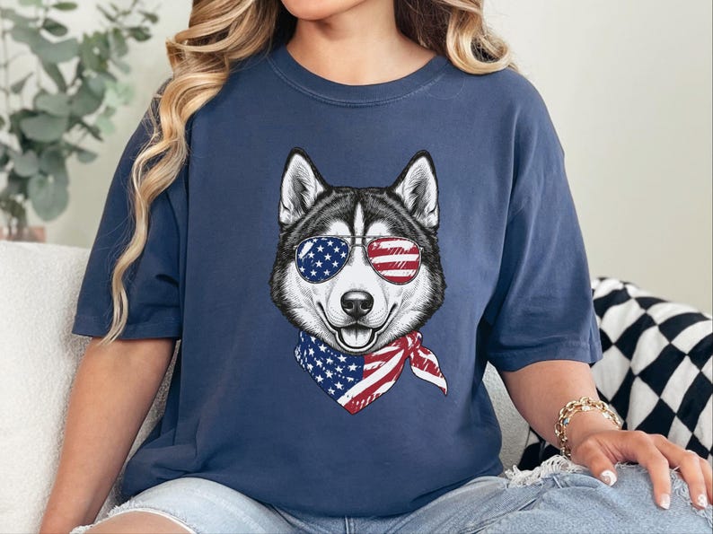 Comfort Colors Patriotic Husky Dog Shirt, Funny 4th of July Siberian Husky Tee, American Flag USA Dog Mom Shirt, Independence Day Siberian image 3