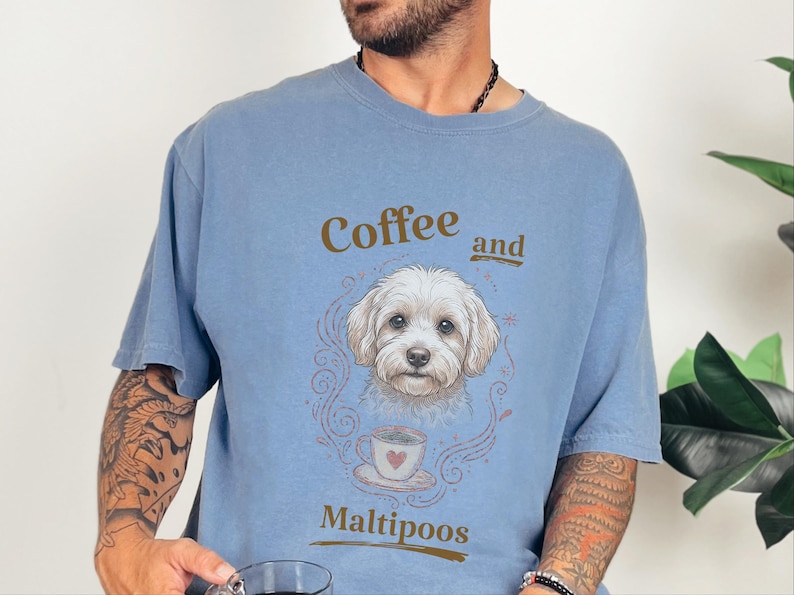 Comfort Colors Maltipoo Mom Shirt, Coffee And Maltipoos Tee, Dog Mama Gift, Vintage Dog Lover Tee, Maltese Poodle Mix, Cozy Tea Lover image 1