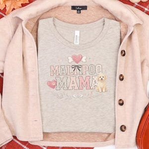 Maltipoo Mama Shirt, Cute Maltipoo Mom Soft Cotton Tee, Maltese Poodle Owner Graphic Apparel, Fur Mama Dog Breed Top, Maltipoo Owner Gift image 4