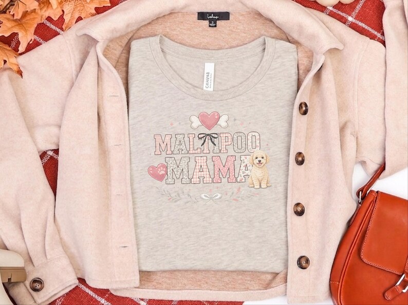 Maltipoo Mama Shirt, Cute Maltipoo Mom Soft Cotton Tee, Maltese Poodle Owner Graphic Apparel, Fur Mama Dog Breed Top, Maltipoo Owner Gift image 4
