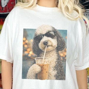 Comfort Colors Silly Dog Shirt, Iced Coffee Girly Tee, Sheepadoodle Cool Dog Mom Graphic Shirt, Coffee Lover Gift for Her, Dog Shirt Women image 4