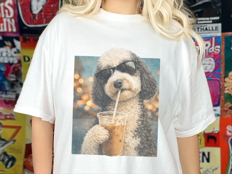 Comfort Colors Silly Dog Shirt, Iced Coffee Girly Tee, Sheepadoodle Cool Dog Mom Graphic Shirt, Coffee Lover Gift for Her, Dog Shirt Women image 4