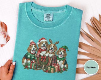 Christmas Dog Shirt, Beagle Lover Gift, Festive Santa Puppy Graphic Top, Christmas Dog Lover Gift, Beagle Christmas Shirt