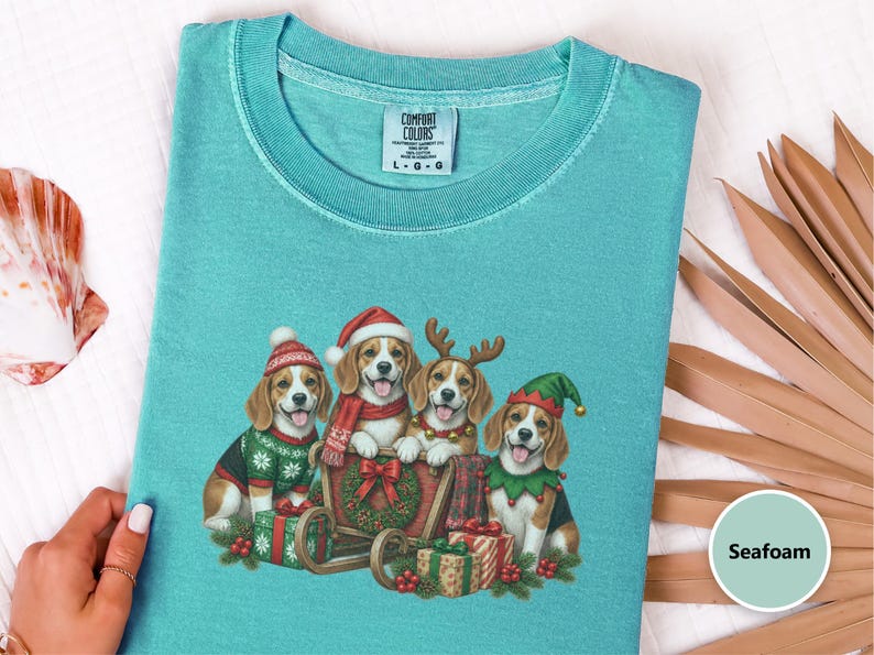 Christmas Dog Shirt, Beagle Lover Gift, Festive Santa Puppy Graphic Top, Christmas Dog Lover Gift, Beagle Christmas Shirt image 1