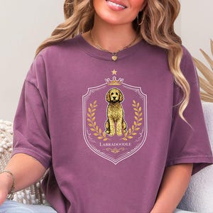 Comfort Colors Labradoodle Dog Gift, Royal Crest Shirt, Doodle Mom Apparel, Regal Pet Portrait, Tee, Dog Shirt for Women, Regal Pet Art image 3