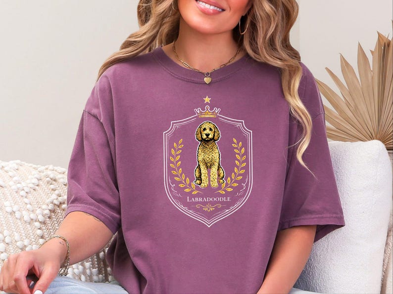 Comfort Colors Labradoodle Dog Gift, Royal Crest Shirt, Doodle Mom Apparel, Regal Pet Portrait, Tee, Dog Shirt for Women, Regal Pet Art image 3