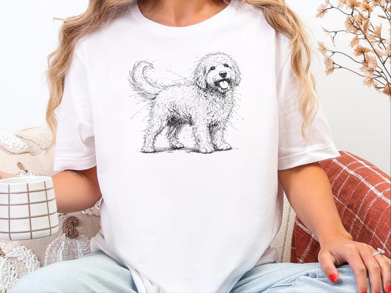 Golden Doodle Shirt and Canine Gift, Golden Doodle Sketch Custom Pet Art, Dog Mama Dad Apparel, Labradoodle Lover., Goldendoodle Shirt image 3