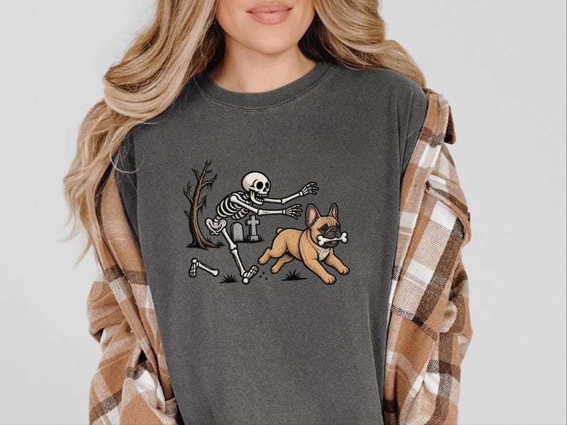 French Bulldog Halloween Shirt, Skeleton Dog Shirt, Funny Frenchie Gift, Spooky Pet Lover Tee, French Bulldog Mom Gift image 1