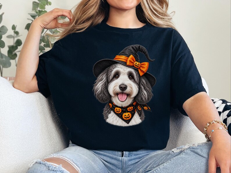 Halloween Dog Shirt, Sheepadoodle Gift, Witch Dog Shirt, Sheepadoodle Mom, Spooky Dog Tee, Doodle Mom Gift image 5