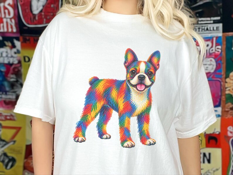 Boston Terrier Shirt, Colorful Dog Lover Gift, Rainbow Puppy Art Tee, Dog Mom Present image 7
