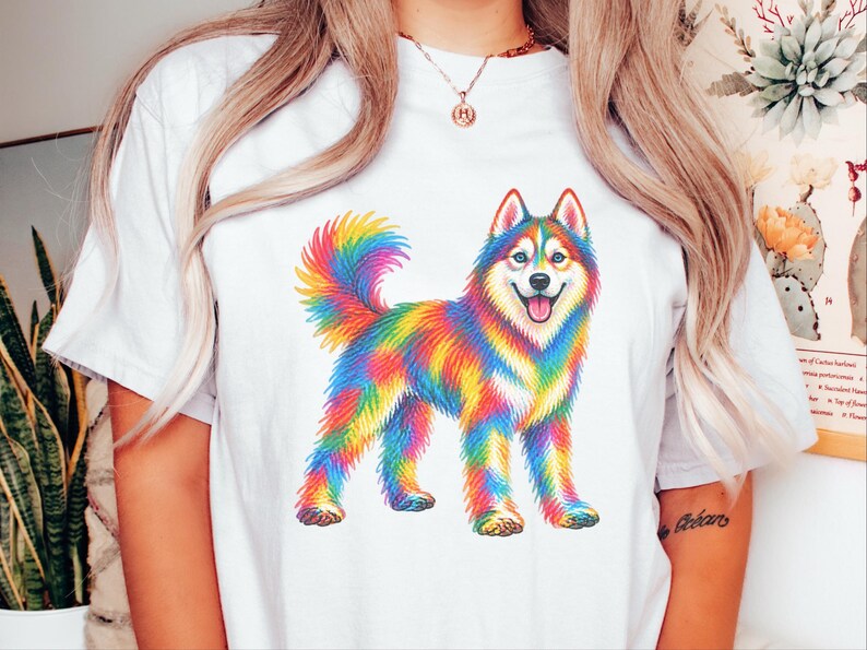 Husky Dog Shirt, Siberian Husky Gift, Colorful Dog Art, Husky Mom Gift, Dog Lover Tee image 5