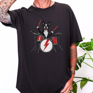 Boston Terrier Shirt, Drummer Gift Idea, Rock Dog Tee, Music Lover Present, Boston Terrier Art, Funny Dog Shirt image 7