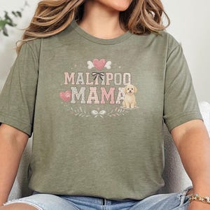 Maltipoo Mama Shirt, Cute Maltipoo Mom Soft Cotton Tee, Maltese Poodle Owner Graphic Apparel, Fur Mama Dog Breed Top, Maltipoo Owner Gift image 2