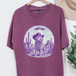 Comfort Colors Cowboy Retro Labradoodle Sweatshirt | Vintage Goldendoodle UFO Crewneck | Southwestern Extraterrestrial Abduction Space image 2