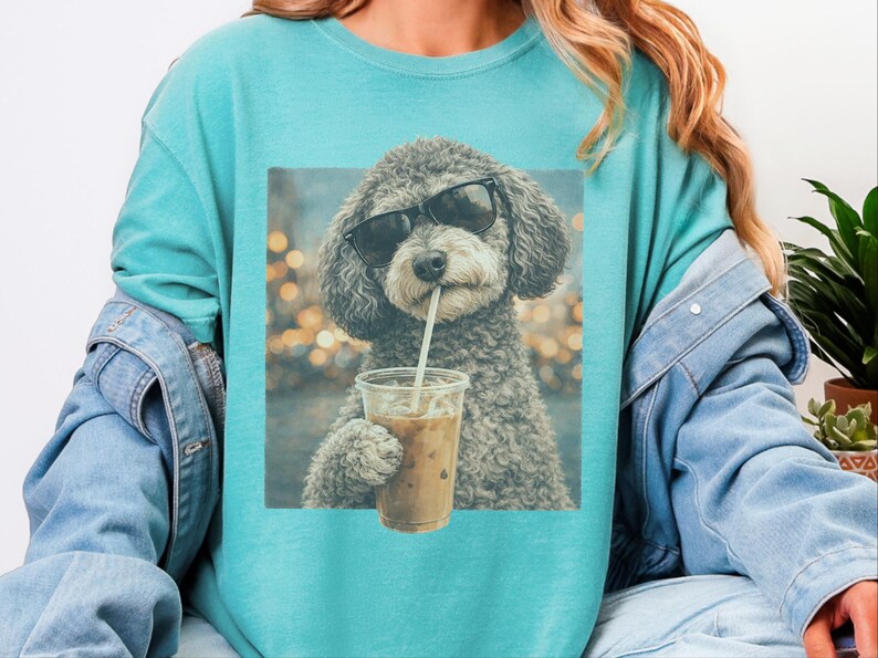 Comfort Colors Schnoodle Lover Iced Coffee Dog Shirt, Dog Drinking Coffee Tee, Schnoodle Mom Dad Gift, Cute Doodle Graphic Top, T-shirt image 5