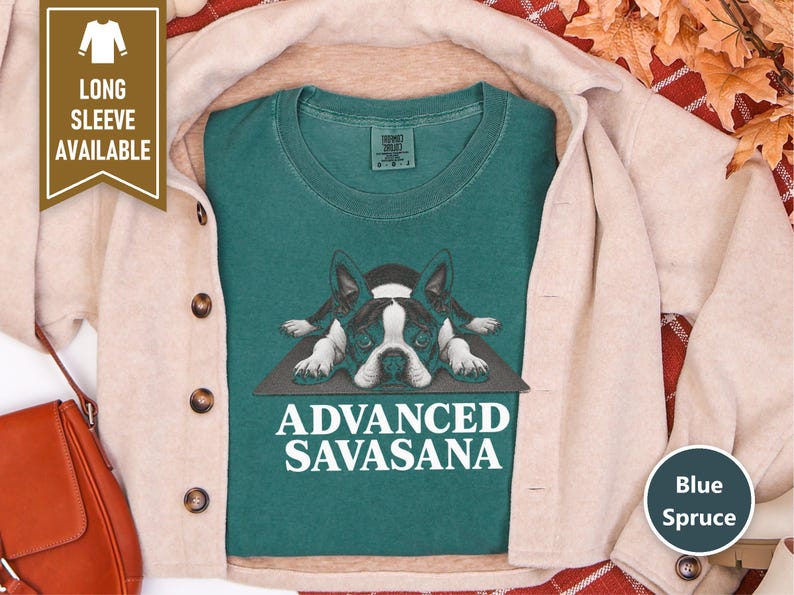 Boston Terrier Shirt, Advanced Savasana Yoga Gift, Funny Dog Lover Tee, Meditation Humorous Sweatshirt, Yogi Exercise Present Bild 8