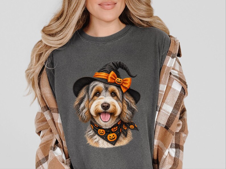 Witch Dog Shirt, Aussiedoodle Shirt, Doodle Mom Halloween Gift, Spooky Dog Lover Tee, Halloween Dog Shirt image 8