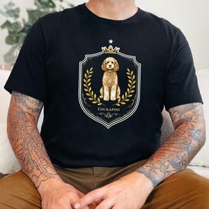 Cockapoo Print, Royal Dog Portrait Art, Vintage Coat of Arms, Cockapoo Royal Crest Shirt, Doodle Dog Apparel, Cockerpoo, Cockapoo Print Tee image 1