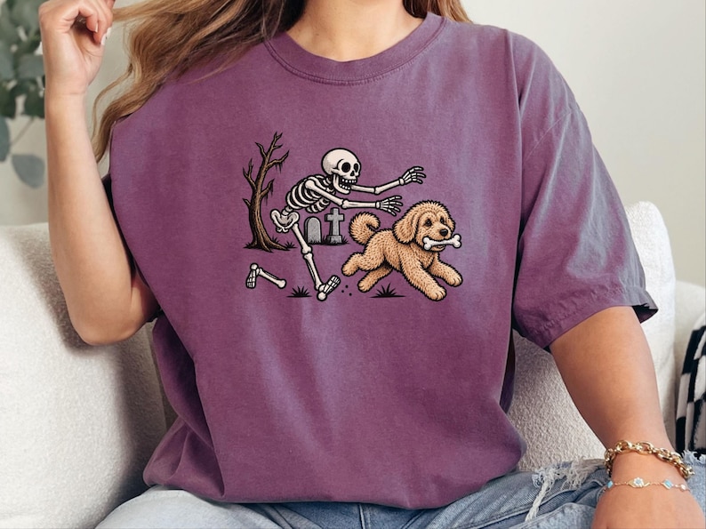 Maltipoo Halloween Shirt, Skeleton Dog Shirt, Funny Skeleton Art Tee, Spooky Dog Lover Gift, Vintage Halloween Dog Owner Apparel image 1