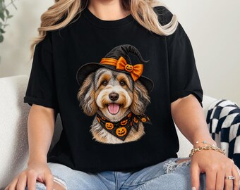Witch Dog Shirt, Aussiedoodle Shirt, Doodle Mom Halloween Gift, Spooky Dog Lover Tee, Halloween Dog Shirt