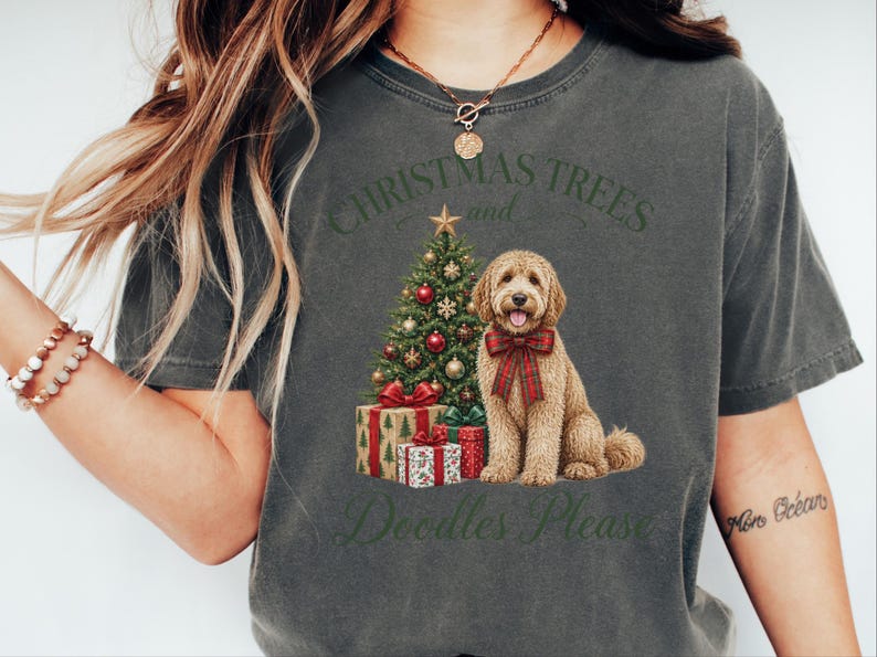 Goldendoodle Christmas Shirt, Christmas Trees And Doodles Please, Goldendoodle Mom Gift, Holiday Dog Sweatshirt, Doodle Lover Present image 5