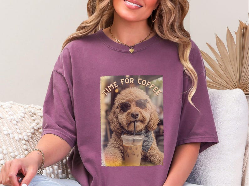 Koszulka Comfort Colors Dog Coffee, koszulka Time For Coffee | Bluza Goldendoodle Labradoodle Aussiedoodle | Znawca mrożonej kawy Cavapoo zdjęcie 7