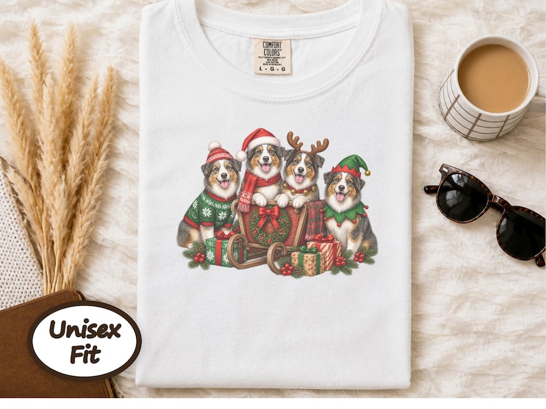 Christmas Australian Shepherd Shirt, Aussie Dog Mom Gift, Festive Holiday Sleigh Graphic Tee, Australian Christmas Sweatshirt afbeelding 4