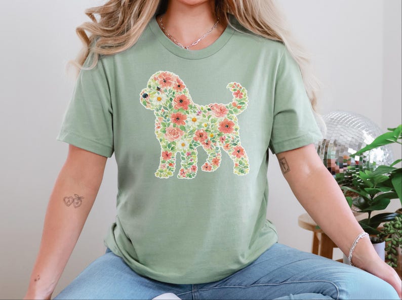Cockapoo Silhouette Sweatshirt, Floral Dog Print Tee, Botanical Puppy Nursery Art, Cockapoo Floral Silhouette image 6