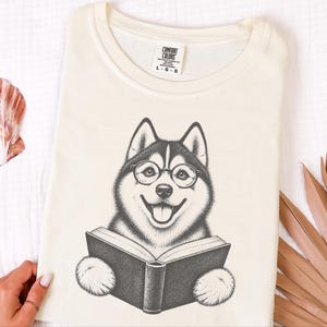 Husky Reading Shirt, Husky Dog Gift, Bookish Dog Tee, Dog Reading Shirt, Husky Mom Gift image 7