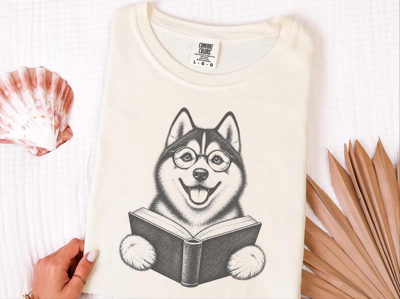 Husky Reading Shirt, Husky Dog Gift, Bookish Dog Tee, Dog Reading Shirt, Husky Mom Gift image 7