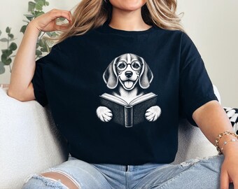 Beagle Shirt, Beagle Lover Gift, Bookish Tee, Reader Bookworm, Dog Reading Shirt, Library Tshirt, Books Shirt